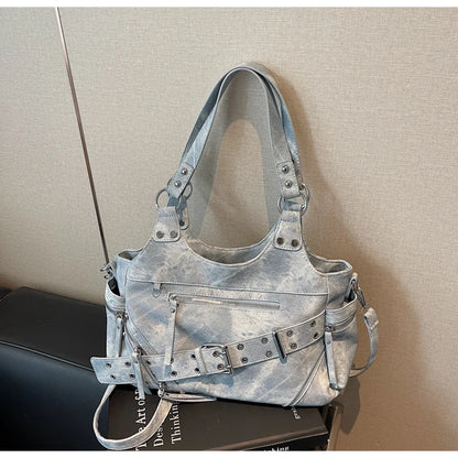 Fashionable Large Capacity Rivet Street Style Women's Tote Bag Shoulder Crossbody Bag Durable Polyester  Commuter Bag