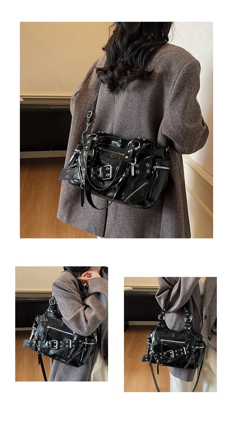 Fashionable Large Capacity Rivet Street Style Women's Tote Bag Shoulder Crossbody Bag Durable Polyester  Commuter Bag
