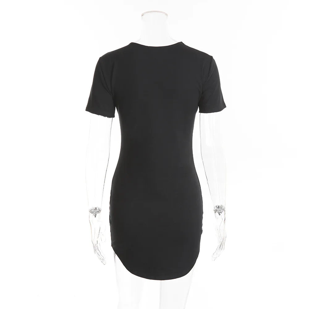 Summer Women Short Sleeve Dresses Ladies Solid Color O-Neck Bodycon Stretch Slim Mini Dress Vestido