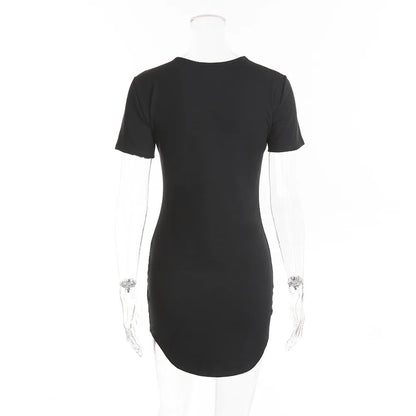 Summer Women Short Sleeve Dresses Ladies Solid Color O-Neck Bodycon Stretch Slim Mini Dress Vestido