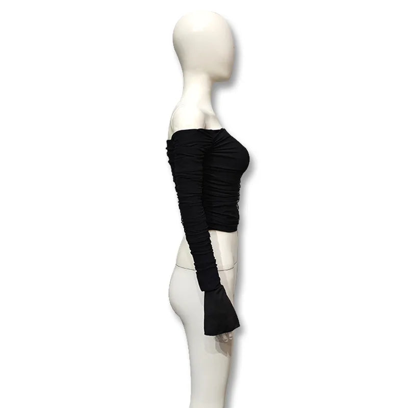 Women's Off-Shoulder Flare-Sleeve Crop Top
