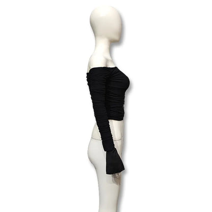 Women's Off-Shoulder Flare-Sleeve Crop Top