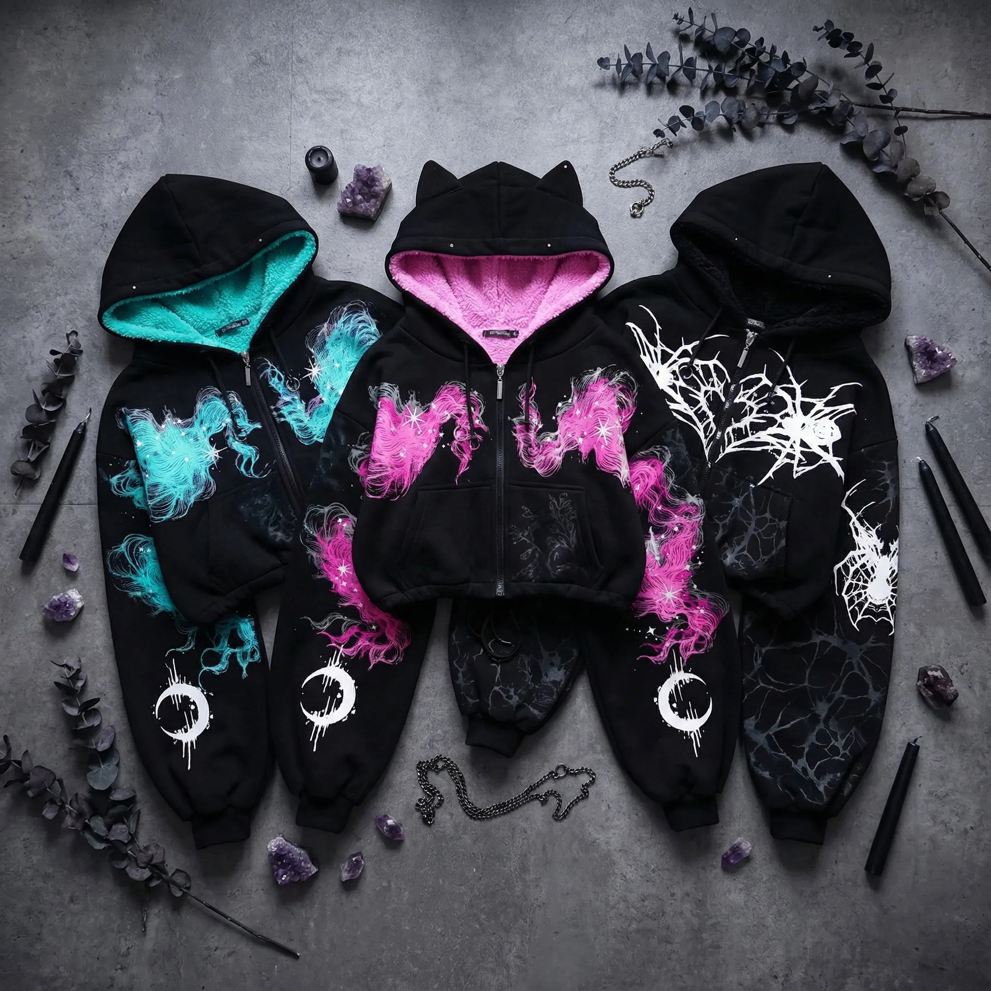 Goth Fashion Hoodie Women Y2K Oversized Graphic Print Dark Aesthetic Punk - APEX RITUAL women's hoodies & sweatshirts