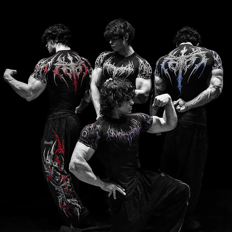 Gothic Battle Axe Short Sleeved Men's Quick Drying Stretch Fitness Suit For Summer Sports With Tight Compression Cuffs T-shirt