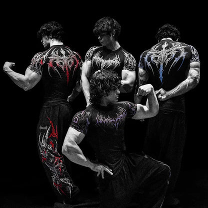 Gothic Battle Axe Short Sleeved Men's Quick Drying Stretch Fitness Suit For Summer Sports With Tight Compression Cuffs T-shirt