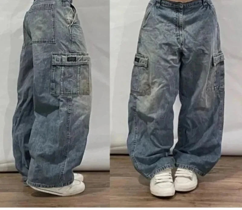 Harajuku Vintage Hip-hop Pop Letters Embroidered Washed Baggy Jeans Ladies Y2K Gothic Fashion Casual High Waist Wide Leg Pants