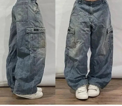 Harajuku Vintage Hip-hop Pop Letters Embroidered Washed Baggy Jeans Ladies Y2K Gothic Fashion Casual High Waist Wide Leg Pants