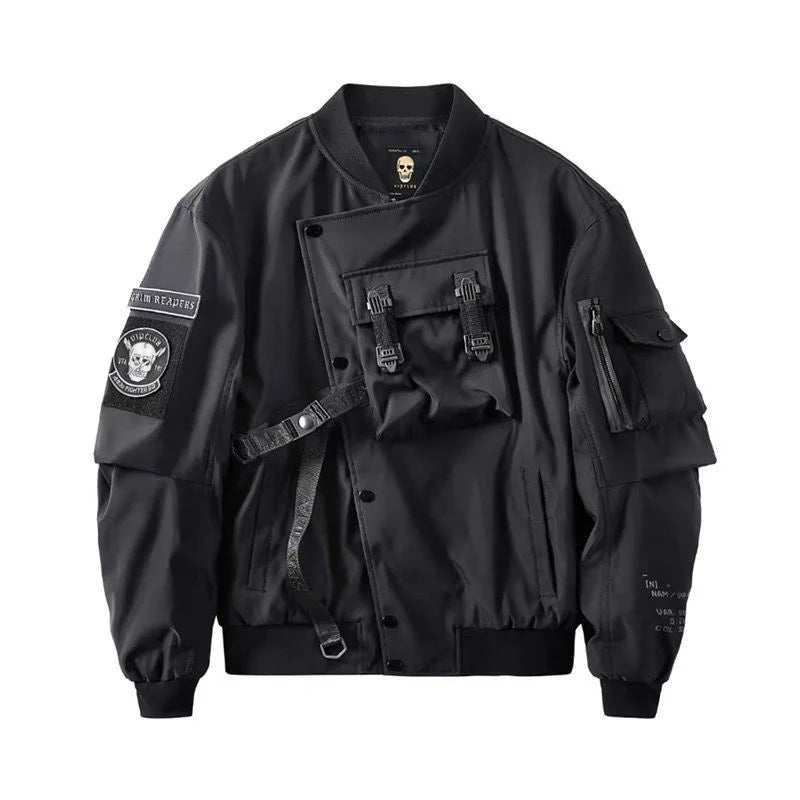 God of Death Bomber Jacket Chest Pocket Techwear Men Punk Hip Hop Tactical Streetwear Black Varsity Jackets Oversized MA1 Coats
