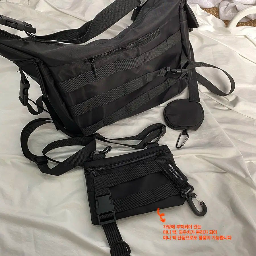Shopper Nylon Shoulder Gothic Black Crossbody Messenger Tote Bags For Men Women's Hip Hop Techwear Satchel Waist Goth Postman