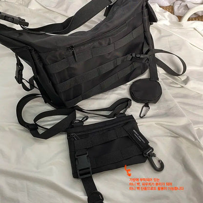 Shopper Nylon Shoulder Gothic Black Crossbody Messenger Tote Bags For Men Women's Hip Hop Techwear Satchel Waist Goth Postman