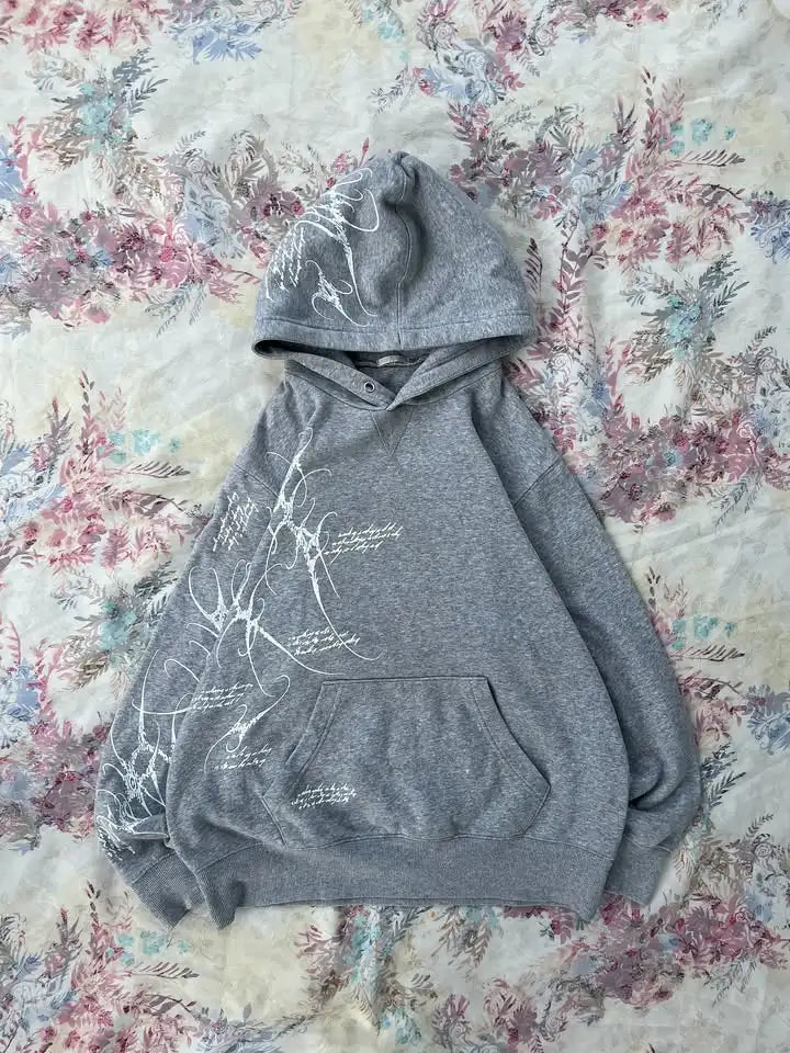 Women's Gothic Minimalist Graffiti Zip-Up Hoodie