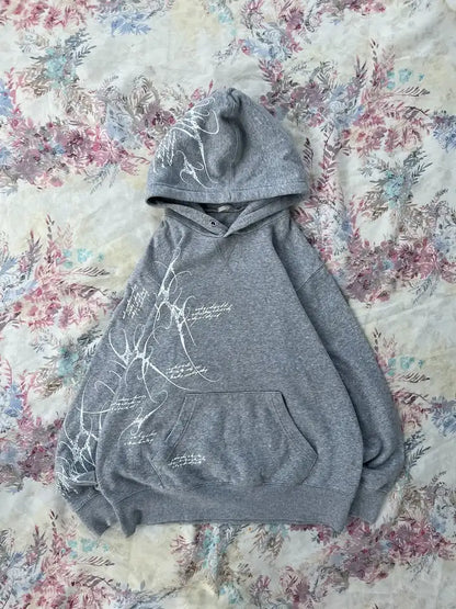 Women's Gothic Minimalist Graffiti Zip-Up Hoodie