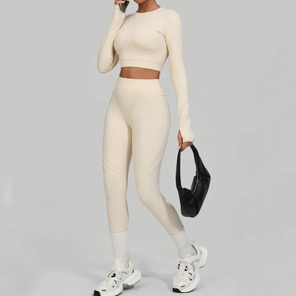 Long Sleeve Shirt Yoga Sets Sports Crop Tops Fitness Hip High Waist Skinny Running Workout Gym Leggings Women Activewear XP160