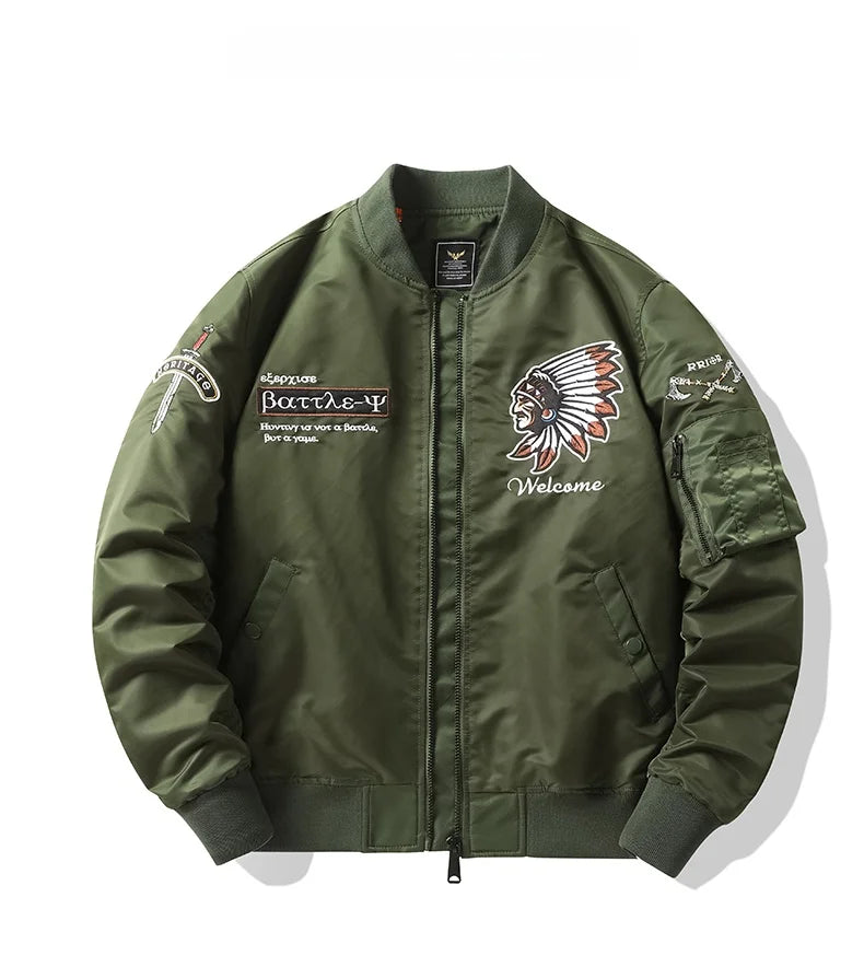 Apex Ritual – Spring Autumn Embroidered MA1 Pilot Jacket Men – Trendy American Workwear Baseball Style