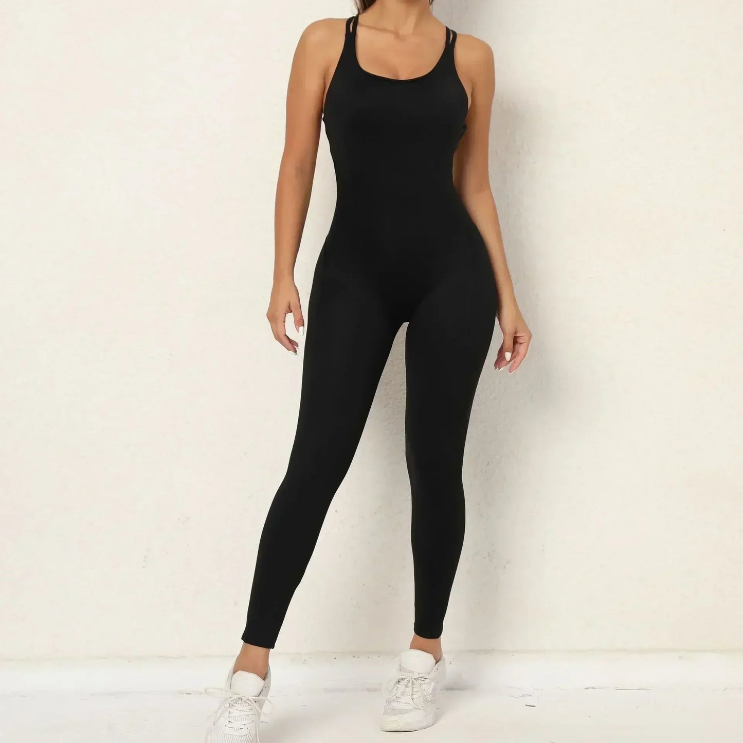 Women's Workout Slim Fit Ruched Black Jumpsuit