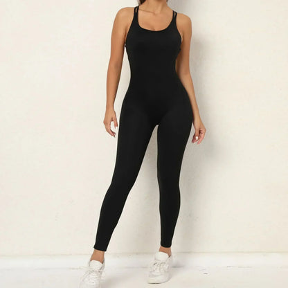 Women's Workout Slim Fit Ruched Black Jumpsuit