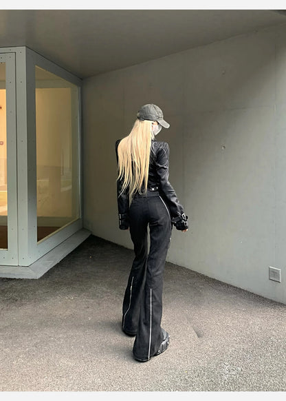Lautaro Spring Autumn Cool Handsome Short Black Fitted Pu Leather Jacket Women Long Sleeve Zip Up Luxury Designer Clothing 2025