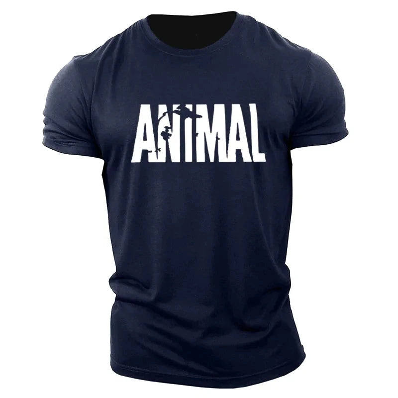 Apex Ritual – Animal Letter メンズオーバーサイズジムTシャツ – ミニマリストOネックストリートウェアスポーツウェア