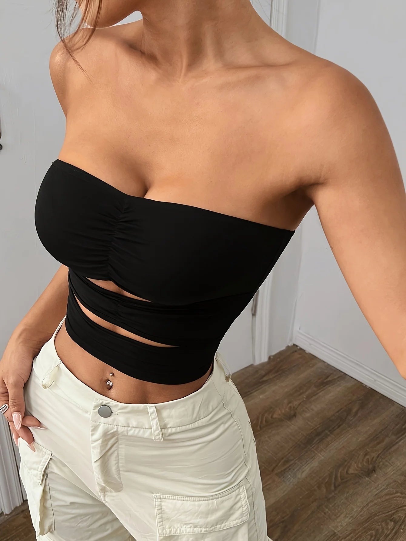 Women's Side-Cutout Strapless Tube Top