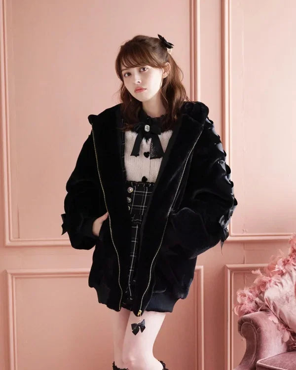 High Quality Japanese Winter New Sweet Cute Mine Cute Rabbit Ear Plush Cotton Coat Jacket Girl Lolita Fur Coats Women Parkas