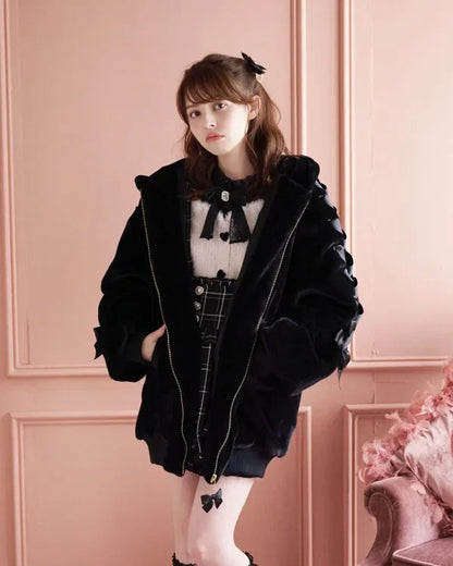 High Quality Japanese Winter New Sweet Cute Mine Cute Rabbit Ear Plush Cotton Coat Jacket Girl Lolita Fur Coats Women Parkas