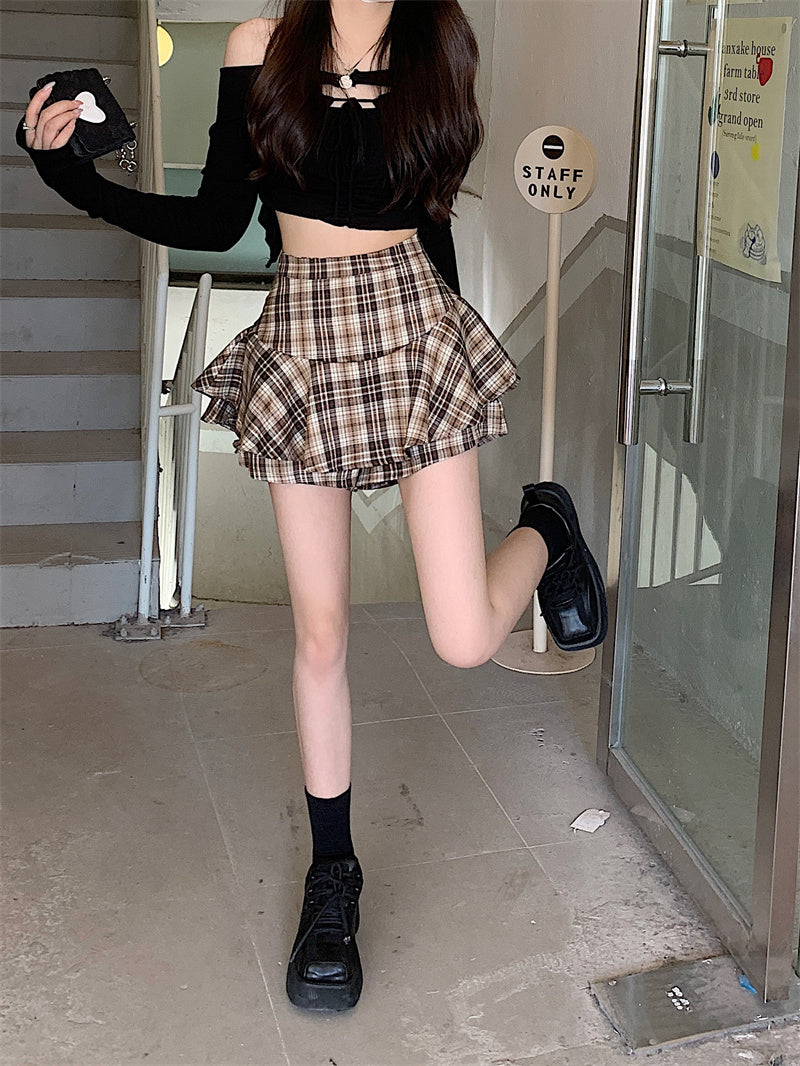 Women's Y2K Plaid Ruffle Skort