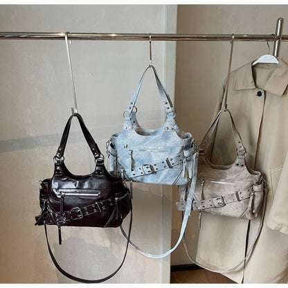 Fashionable Large Capacity Rivet Street Style Women's Tote Bag Shoulder Crossbody Bag Durable Polyester  Commuter Bag