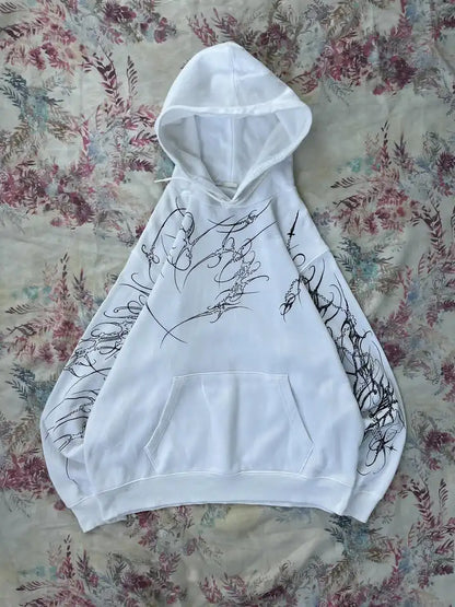 Women's Gothic Minimalist Graffiti Zip-Up Hoodie