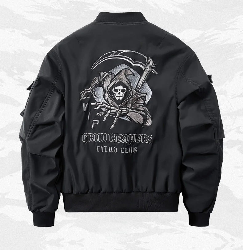 God of Death Bomber Jacket Chest Pocket Techwear Men Punk Hip Hop Tactical Streetwear Black Varsity Jackets Oversized MA1 Coats