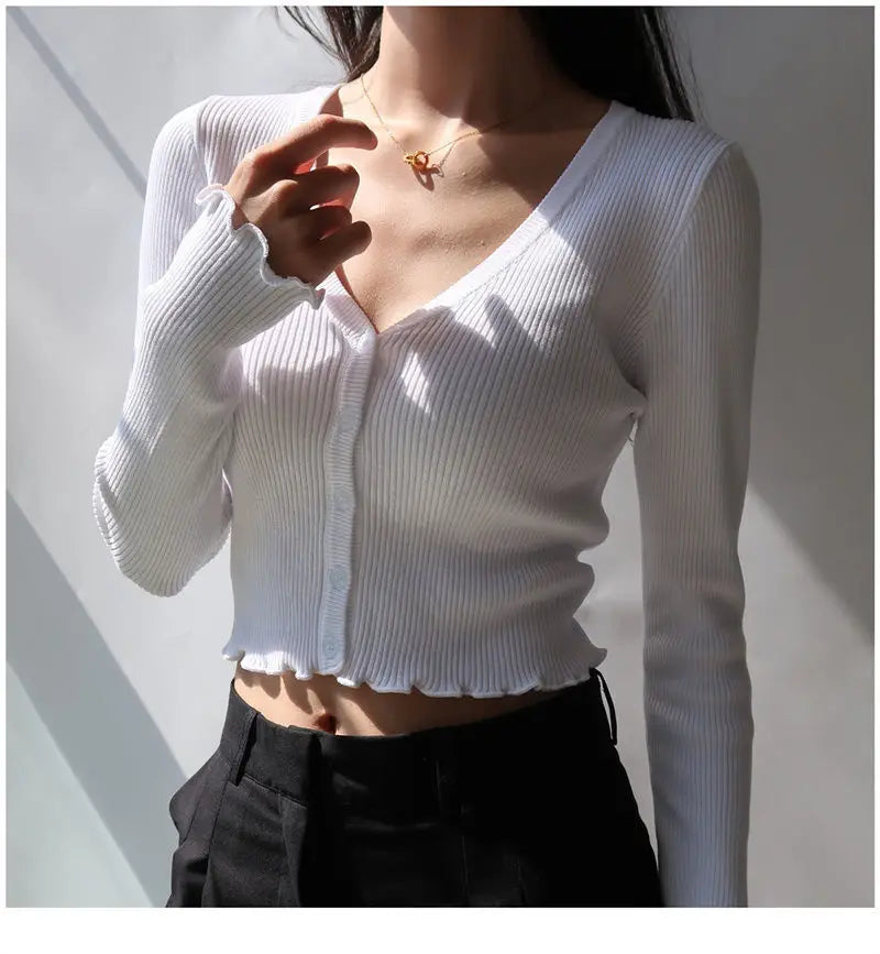 Women's Y2K V-Neck Knit Crop Top