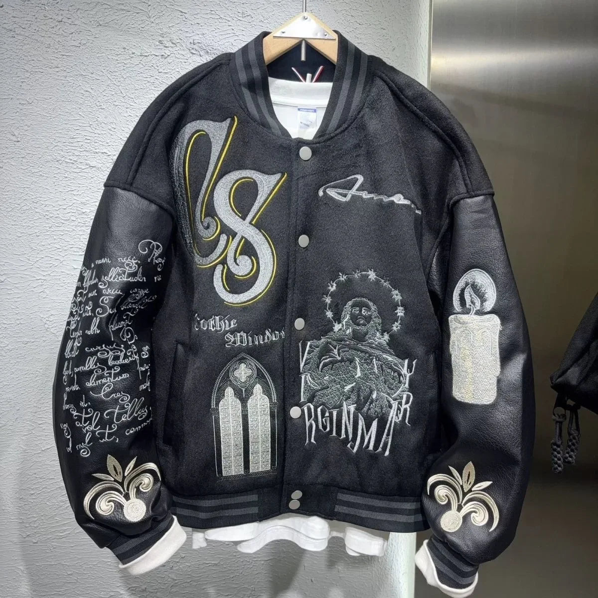 Embroidery Baseball Bomber Jacket Men Spring Autumn Varsity Jacket Spliced Leather Sleeves Streewear Baseball Coats Men Clothes