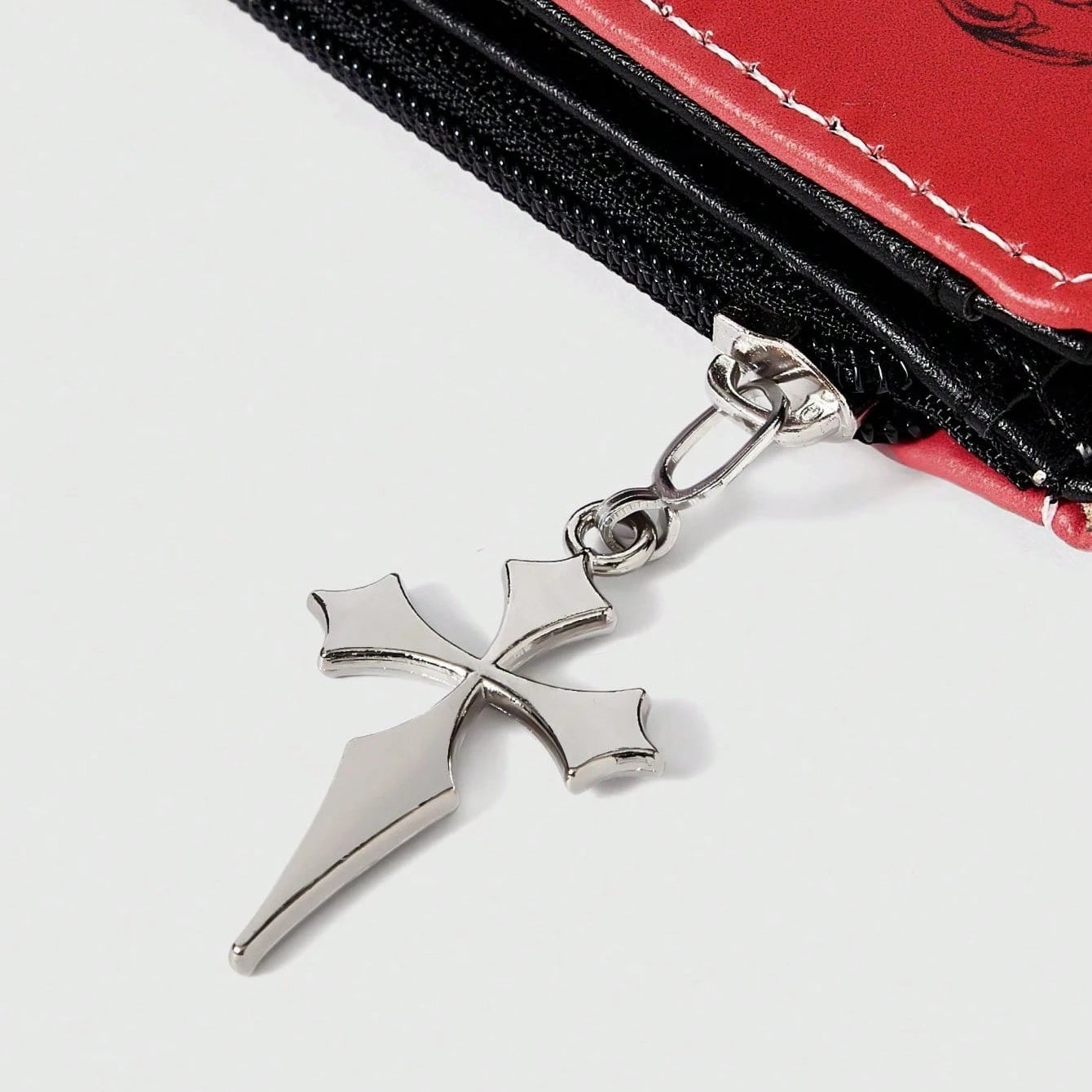 Gothic Red Unisex Wallet, Punk Cross Pattern Design, Zipper Coin Purse & Fashion Card Holder for Casual Daily Use