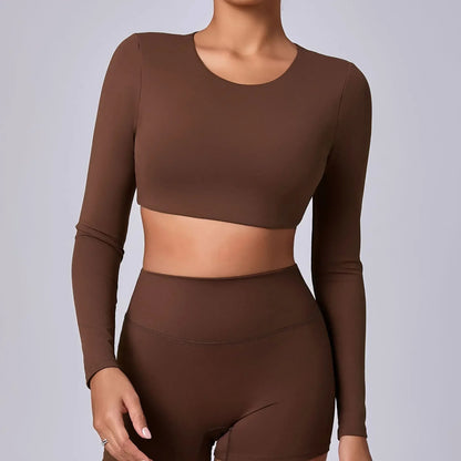 Crop Top Women Long Sleeve Tees 2026 Gym Shirt Padding Sports T-shirts Push Up Yoga Clothing Black White Blue Coffee Gray Navy