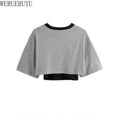 Women's Vintage Graphic Two-Piece Crop T-Shirt Set