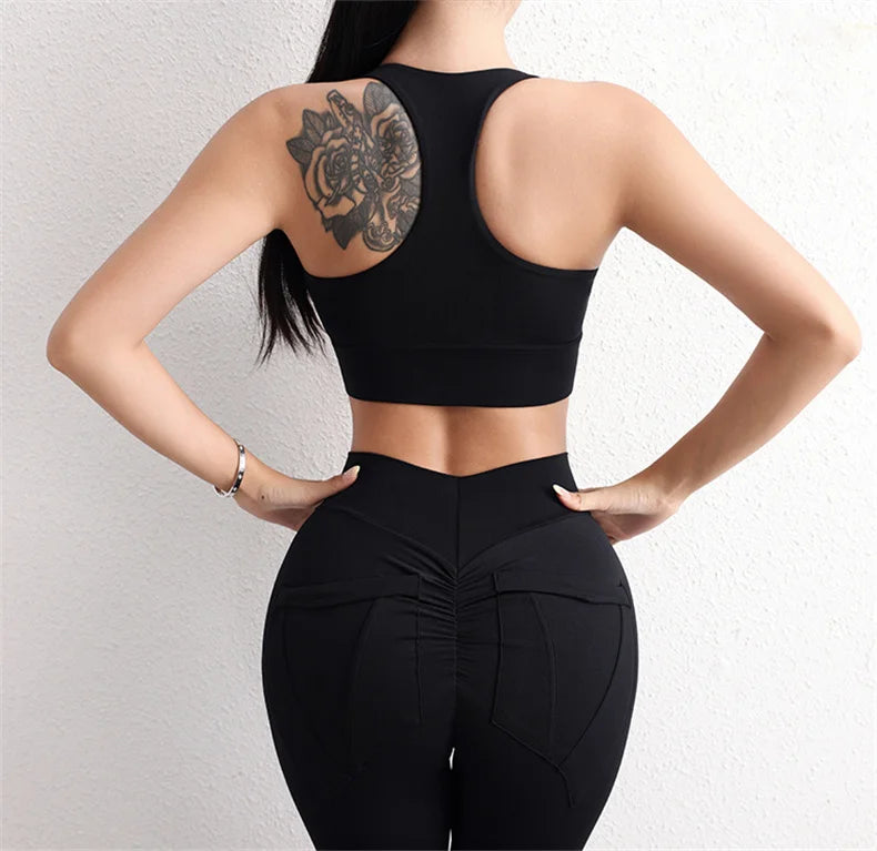 TRY TO BN Yoga Sports Bra Women Gym Underwear Sexy Hollow Vest Shockproof Gather Chest Cross Fitness Top Workout Running Clothes