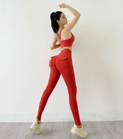 TRY TO BN Women Leggings Yoga Pocket Pants High Waist Sports Leggings Push Up Fitness Pants Stretch Soft Elasticity Running Gym