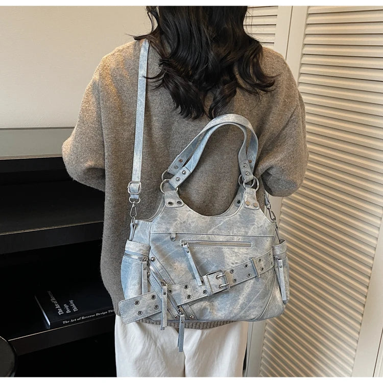 Fashionable Large Capacity Rivet Street Style Women's Tote Bag Shoulder Crossbody Bag Durable Polyester  Commuter Bag