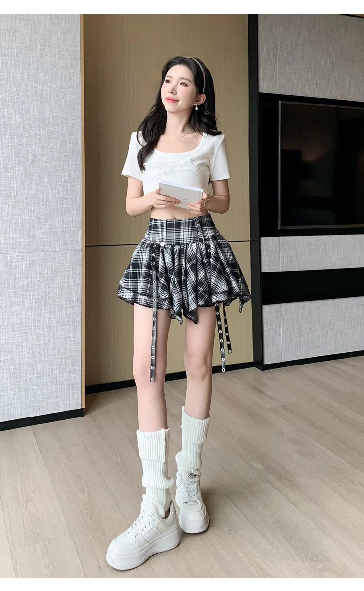 Sexy Plaid Pleated Mini Skirts For Women Y2k Casual Simple Korean Fashion Preppy Style Vintage Chic High Waist Faldas Hotsweet