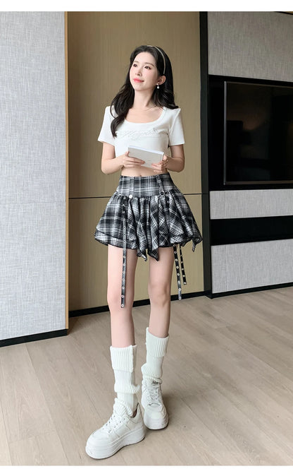 Sexy Plaid Pleated Mini Skirts For Women Y2k Casual Simple Korean Fashion Preppy Style Vintage Chic High Waist Faldas Hotsweet