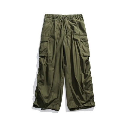 2024 New Summer Japanese Mens Set Harajuku Mid Sleeved Trendy Shirt+ Wide-leg Cargo Pants 2-pcs Thin Casual College Male Suit