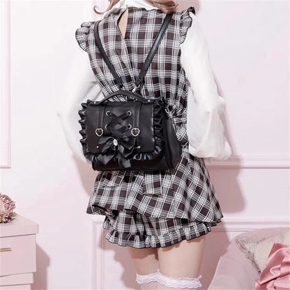 Mine Department Lolita Women's Bag Bow Control Strap Love Handbag Sweet Cute One Shoulder Oblique Span Women's Student Backpack