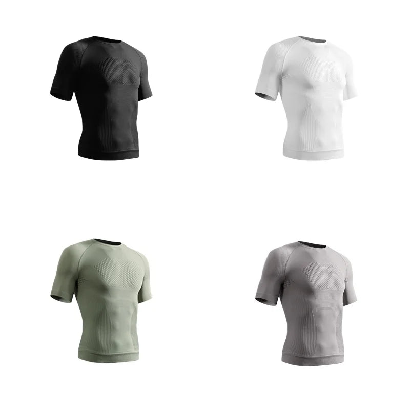 Summer Men Short Sleeve T-Shirt Breathable Compression Gym Running T Shirt Man Casual Tops Seamless Fitness Shirts Man Clothing