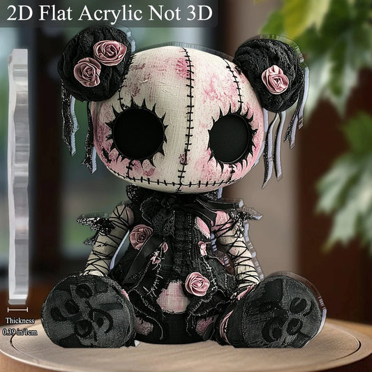 Gothic Horror Doll Vinyl Decoration - Skull & Roses 2D Art for Halloween & - APEX RITUAL unisex fitness & streetwear