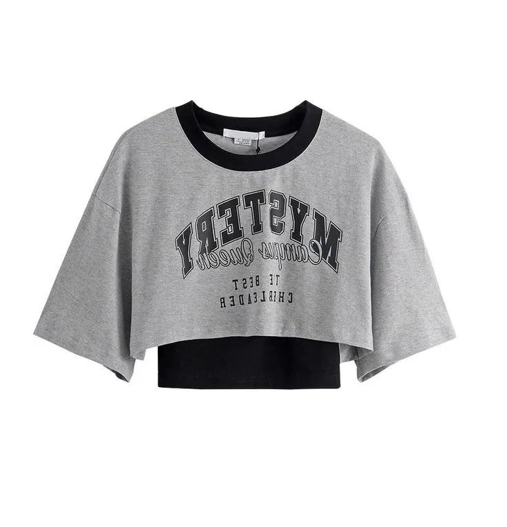Women's Vintage Graphic Two-Piece Crop T-Shirt Set