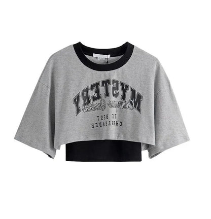 Women's Vintage Graphic Two-Piece Crop T-Shirt Set
