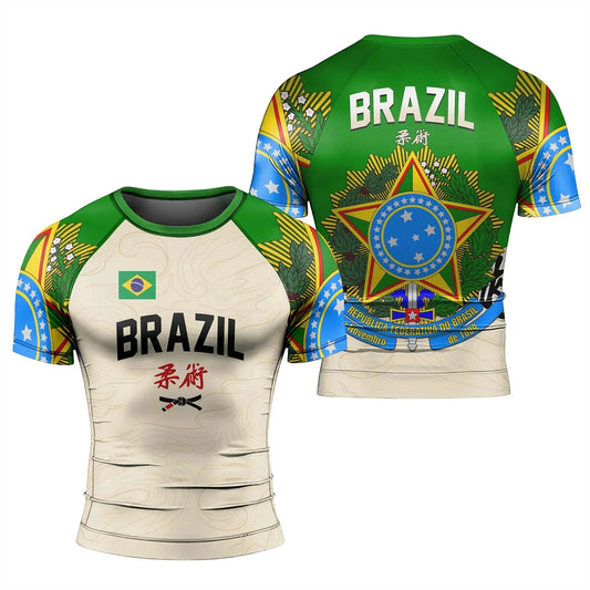 Apex Ritual – ブラジル国旗BJJラッシュガード – 半袖速乾コンプレッション・トレーニングシャツ