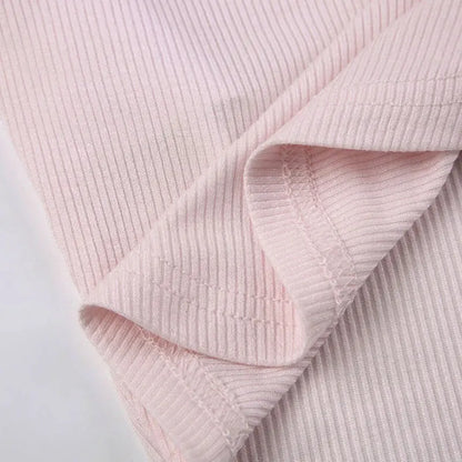 Mooyu Cute Bandage Bow Cropped Top Pink Sweet Coquette Sweet T Shirts Fall Spring Casual Square Collar Tees Women y2k Aesthetic