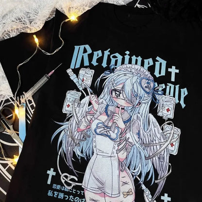 Kimutomo Women T Shirts Cartoon Printed Short Sleeve Loose Sweet Funny Y2k Aesthetic Harajuku Tops Grunge Gothic Ladies Casual