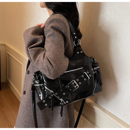 Fashionable Large Capacity Rivet Street Style Women's Tote Bag Shoulder Crossbody Bag Durable Polyester  Commuter Bag