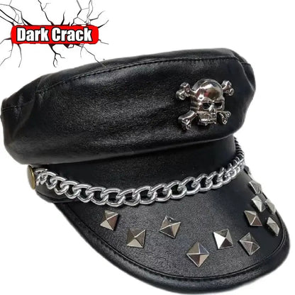Women's Y2k Harajuku Gothic Punk Lolita Girls Original British Fashion Versatile Leather Style Rock Rivet Short Brim Beret Hat